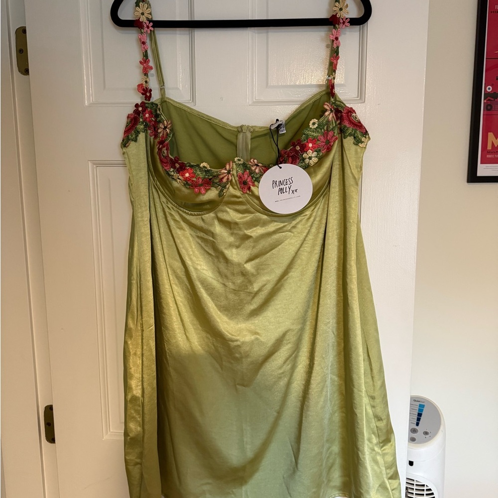 Princess Polly Green Floral Mini Dress - Picture 1 of 4